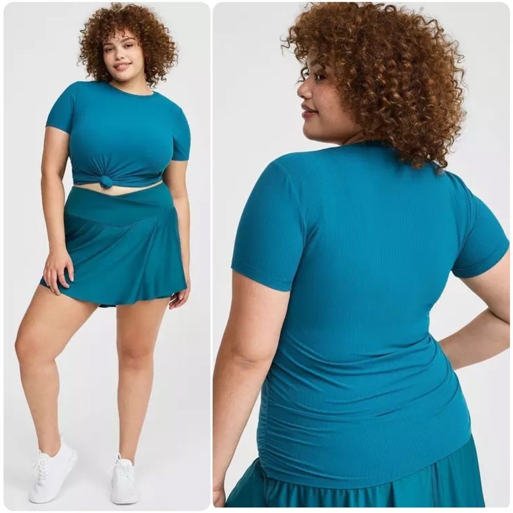 Torrid Performance Core Rib Short Sleeve Cinch Side Active Tee | Gulf Coast | 4